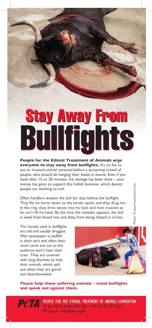 peta bullfighting leaflet