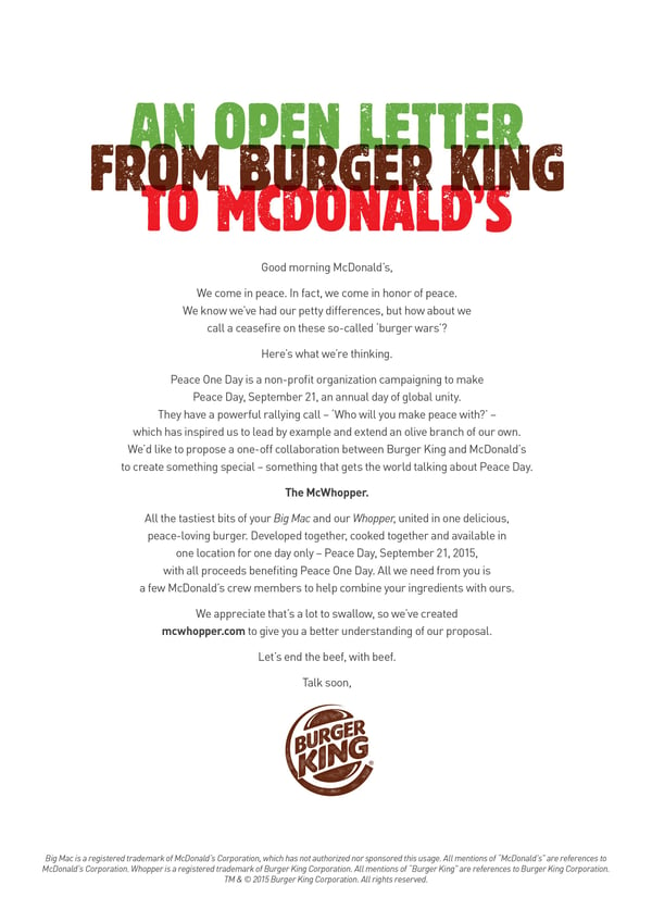 mcdonald's burger king mcwhopper proposal